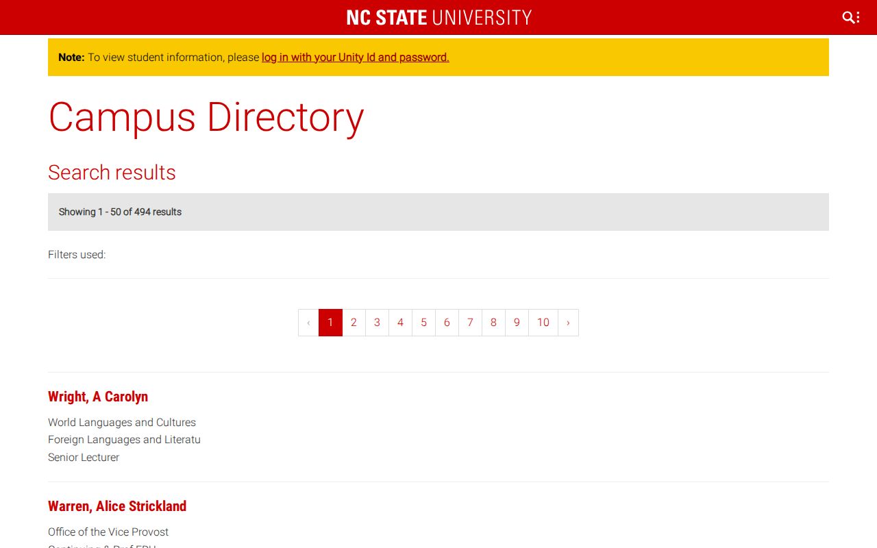 Garner people directories resource in the nearby NC State campus directory