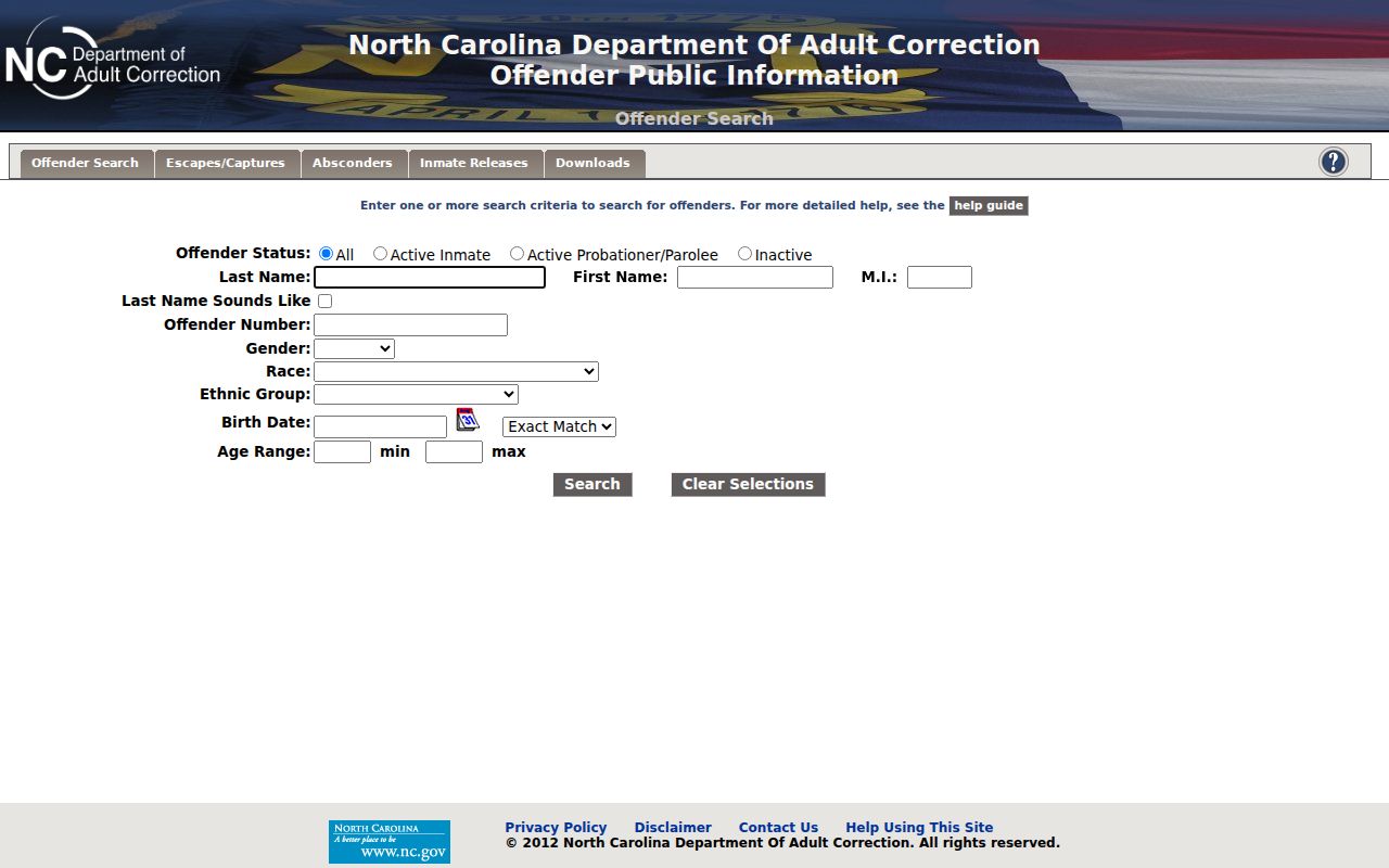 Garner records lookup in the NCDAC offender search
