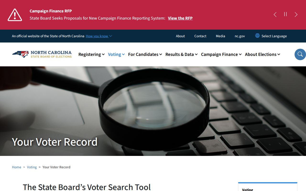 Garner voter registration profile guide from the North Carolina elections board