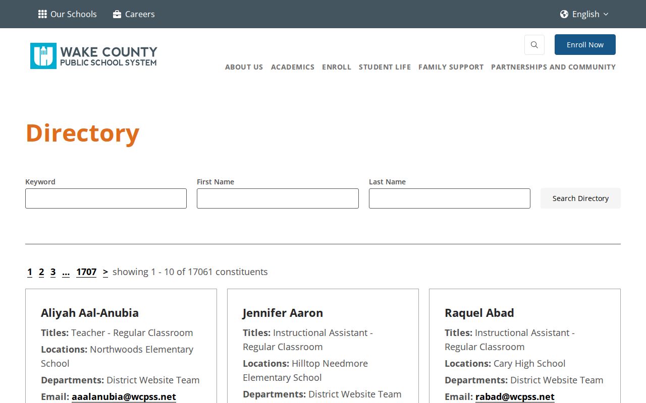 Garner people directories search in the Wake County school staff directory